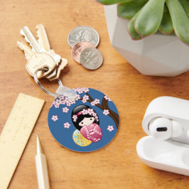 Spring Kokeshi Doll - Japanse geisha wordt in blau Sleutelhanger