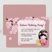 Spring Kokeshi Doll - Schattige Geisha Verjaardags Kaart (Voorkant / Achterkant)