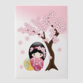 Spring Kokeshi Doll Schattige Japans Geisha Insert Vellum Uitnodigingen (Voorkant)