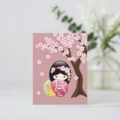 Spring Kokeshi Doll - Schattigee Geisha Missen U Briefkaart (Staand voorkant)