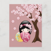 Spring Kokeshi Doll - Schattigee Geisha Missen U Briefkaart (Voorkant)