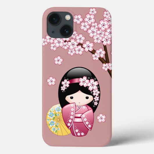 Spring Kokeshi Doll - Stomme Japanse geisha op Roz Case-Mate iPhone Case (Achterkant)