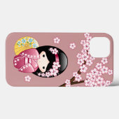 Spring Kokeshi Doll - Stomme Japanse geisha op Roz Case-Mate iPhone Case (Achterkant (horizontaal))