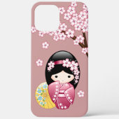 Spring Kokeshi Doll - Stomme Japanse geisha op Roz Case-Mate iPhone Case (Achterkant)