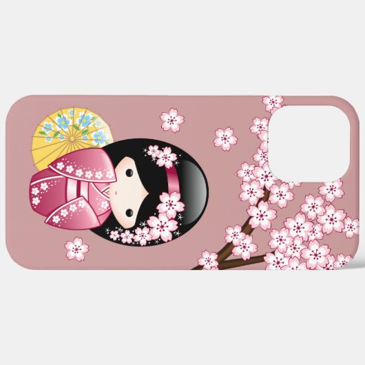 Spring Kokeshi Doll - Stomme Japanse geisha op Roz Case-Mate iPhone Case (Achterkant / Rechts)