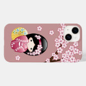 Spring Kokeshi Doll - Stomme Japanse geisha op Roz Case-Mate iPhone Case (Achterkant (horizontaal))
