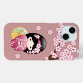 Spring Kokeshi Doll - Stomme Japanse geisha op Roz Case-Mate iPhone Case (Achterkant (horizontaal))