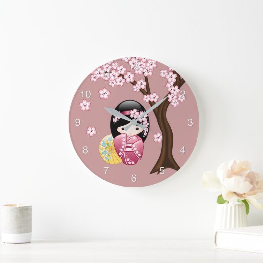 Spring Kokeshi Doll - Stomme Japanse geisha op Roz Grote Klok (Huis)