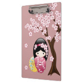 Spring Kokeshi Doll - Stomme Japanse geisha op Roz Klembord (Links)