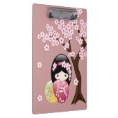 Spring Kokeshi Doll - Stomme Japanse geisha op Roz Klembord (Rechts)