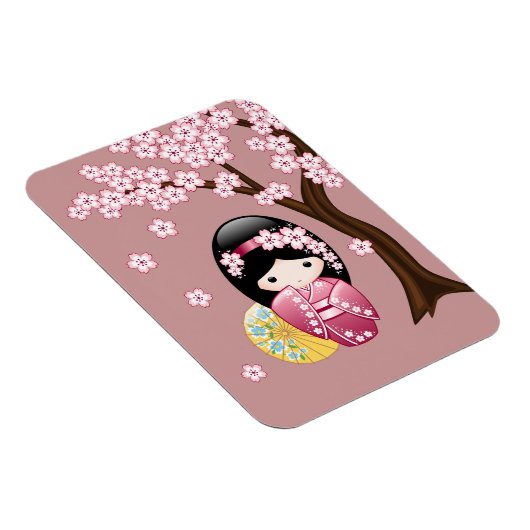 Spring Kokeshi Doll - Stomme Japanse geisha op Roz Magneet (Rechterzijde)