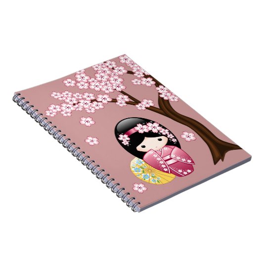 Spring Kokeshi Doll - Stomme Japanse geisha op Roz Notitieboek (Rechterzijde)
