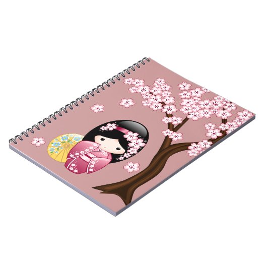 Spring Kokeshi Doll - Stomme Japanse geisha op Roz Notitieboek (Linkerzijde)