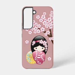 Spring Kokeshi Doll - Stomme Japanse geisha op Roz Samsung Galaxy Hoesje