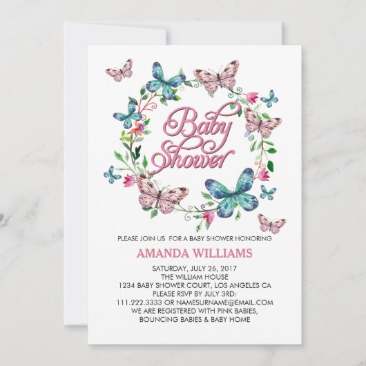Spring Krans en Butterfly BABY SHOWER Kaart (Voorkant)