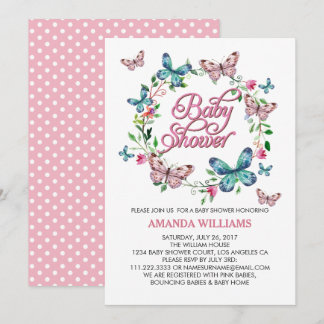 Spring Krans en Butterfly BABY SHOWER Kaart