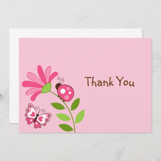 Spring Ladybug Butterfly Flat Hartelijk dank Notitiekaartje (Voorkant / Achterkant)