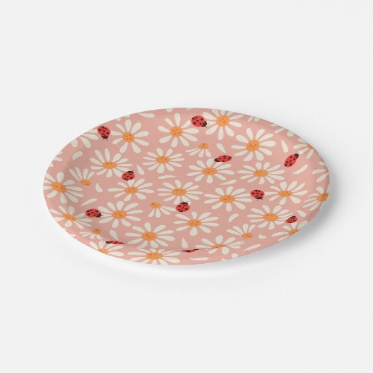 Spring Ladybugs and Daisies Papieren Bordje (Gekanteld)