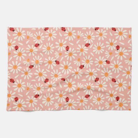Spring Ladybugs and Daisies Theedoek (Horizontaal)