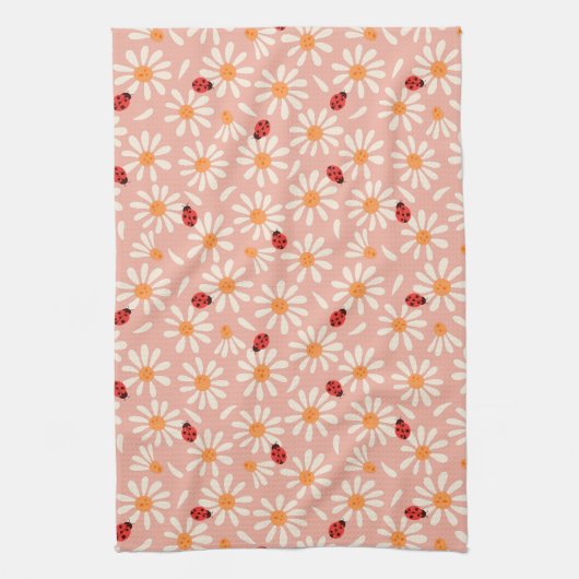 Spring Ladybugs and Daisies Theedoek (Verticaal)
