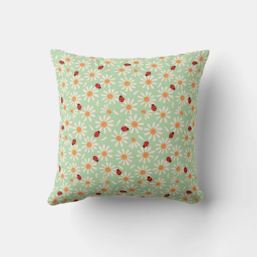 Spring Ladybugs and Daisies Throw Pillow Kussen (Achterkant)