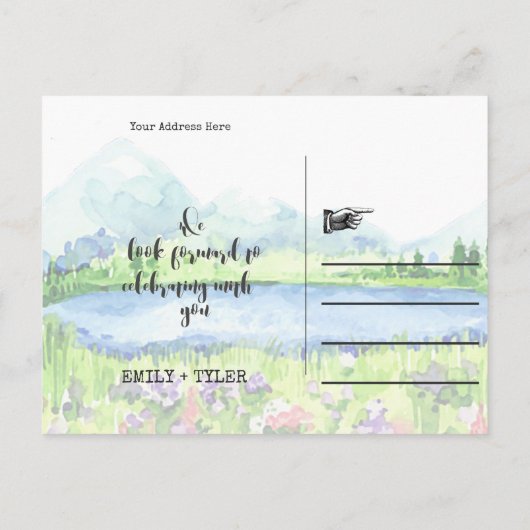 Spring Lakeside Mountain Forest Opslaan van de dat Aankondigingskaart (Achterkant)