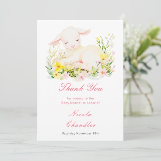 Spring Lamb Baby shower Bedankkaart (Staand voorkant)