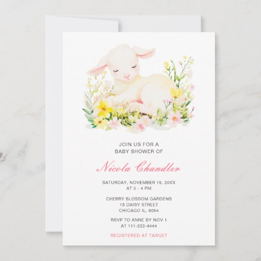 Spring Lamb Baby shower Kaart (Voorkant)