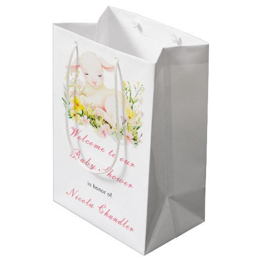 Spring Lamb Baby shower Medium Cadeauzakje (Achterkant Gekanteld)