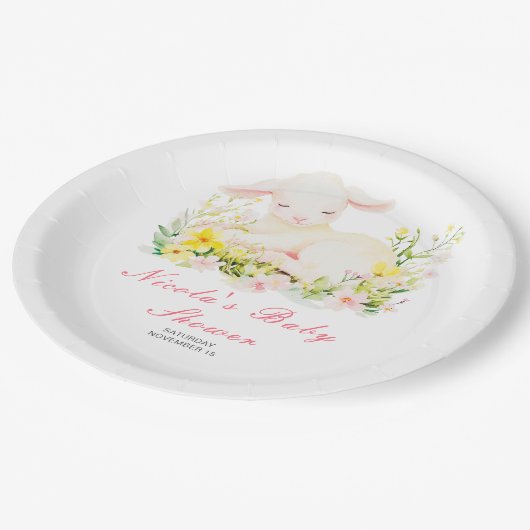 Spring Lamb Baby shower Papieren Bordje (Gekanteld)