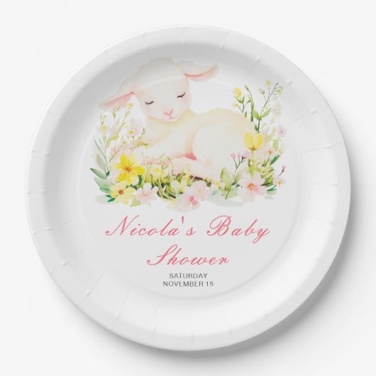 Spring Lamb Baby shower Papieren Bordje (Voorkant)