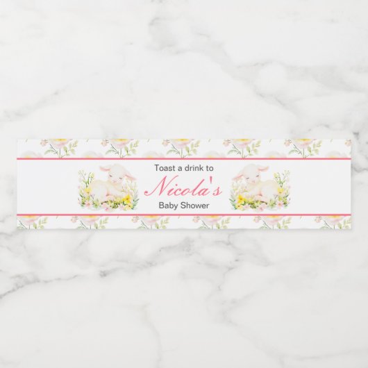 Spring Lamb Baby shower Waterfles Etiket (Enkel label)