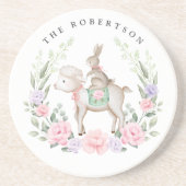 Spring Lamb & Bunny Rabbit Lila Blush Pasen Zandsteen Onderzetter (Voorkant)