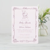 Spring Lamb Cute Doodle Pink Girl Baby Shower Kaart (Staand voorkant)
