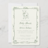 Spring Lamb Cute Doodle Sage Green Baby Shower Kaart (Voorkant)
