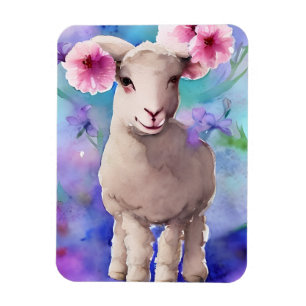 Spring Lamb Floral Waterverf Magneet