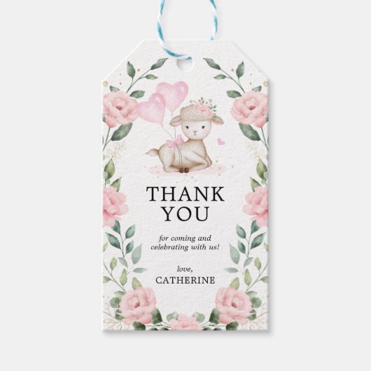 Spring Lamb Pink Floral Baby shower Birthday Favor Cadeaulabel (Voorkant)