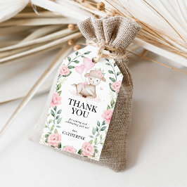 Spring Lamb Pink Floral Baby shower Birthday Favor Cadeaulabel