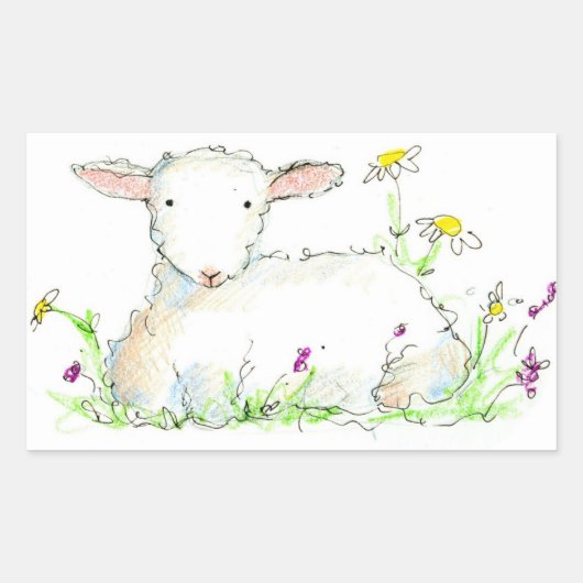 Spring Lamb Sheep Boerderij Animal Illustration Ar Rechthoekige Sticker (Voorkant)