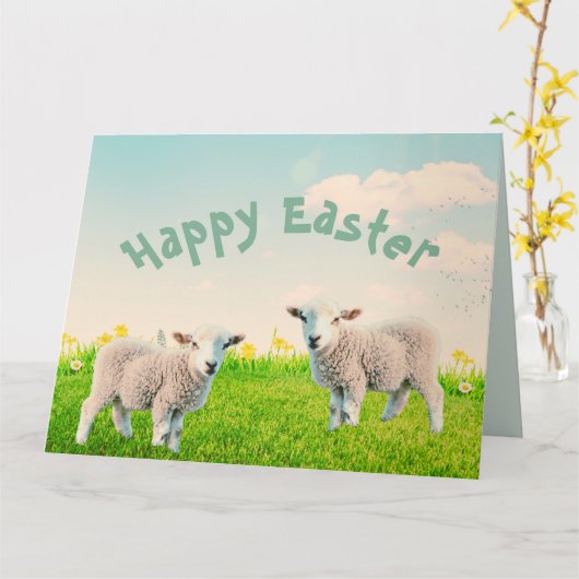 Spring Lambs Paasgevouwen Wenskaart Kaart (Gele Bloem)