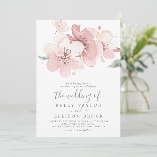 Spring Large Cherry Blossom Wedding Kaart (Staand voorkant)