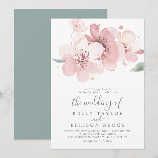 Spring Large Cherry Blossom Wedding Kaart (Voorkant / Achterkant)