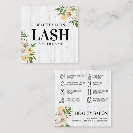 Spring Lash Aftercare Card Vierkante Visitekaartje (Voorkant / Achterkant)