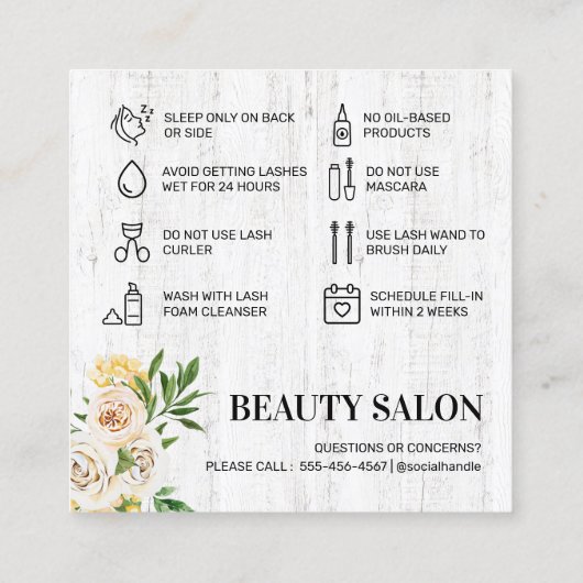 Spring Lash Aftercare Card Vierkante Visitekaartje (Achterkant)