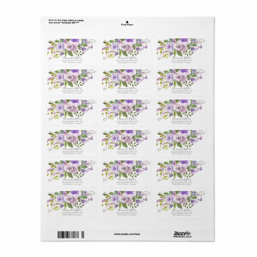 Spring Lavendel Paarse retour adreslabel Etiket (Full Sheet)