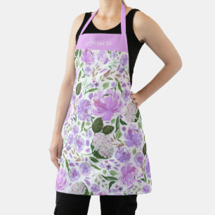 Spring Lavender Waterverf Floral Paars Name Schort