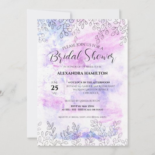 Spring Leaf Motifs Pastel Waterverf Vrijgezellenfe Kaart (Voorkant)