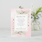 Spring Leaves Groen Roze Baby shower Gedicht Bedankkaart (Staand voorkant)