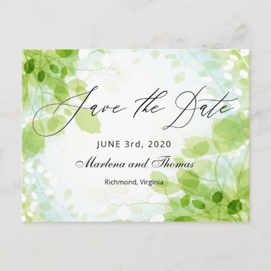 Spring Leaves Waterverf Wedding Save the Date Aankondigingskaart (Voorkant)