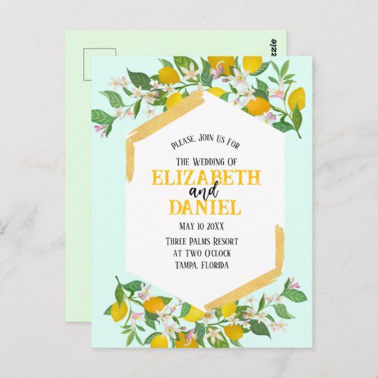 Spring Lemons Briefkaart bruiloft uitnodiging (Voorkant / Achterkant)
